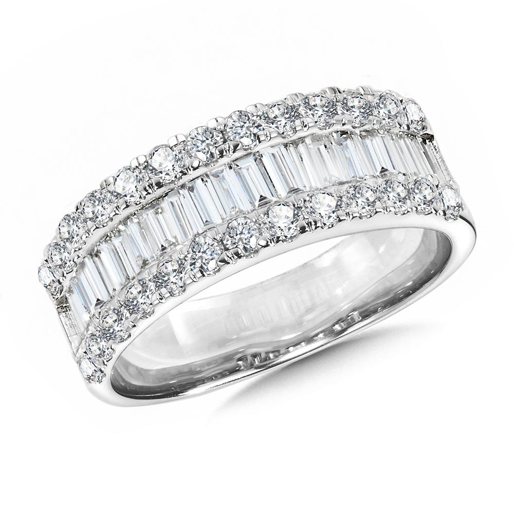 14K WHITE GOLD DIAMOND FASHION RING SIZE 7 WITH 26=1.50TW ROUND H-I SI1-SI2 DIAMONDS AND 21= BAGUETTE H-I SI1-SI2 DIAMONDS   (5.23 GRAMS)