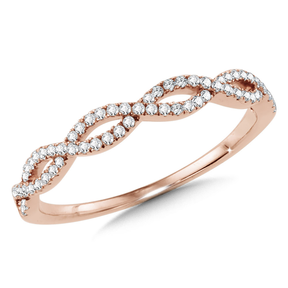 14K ROSE GOLD STACKABLE DIAMOND FASHION RING SIZE 7 WITH 63=0.14TW ROUND H-I I1 DIAMONDS   (1.50 GRAMS)