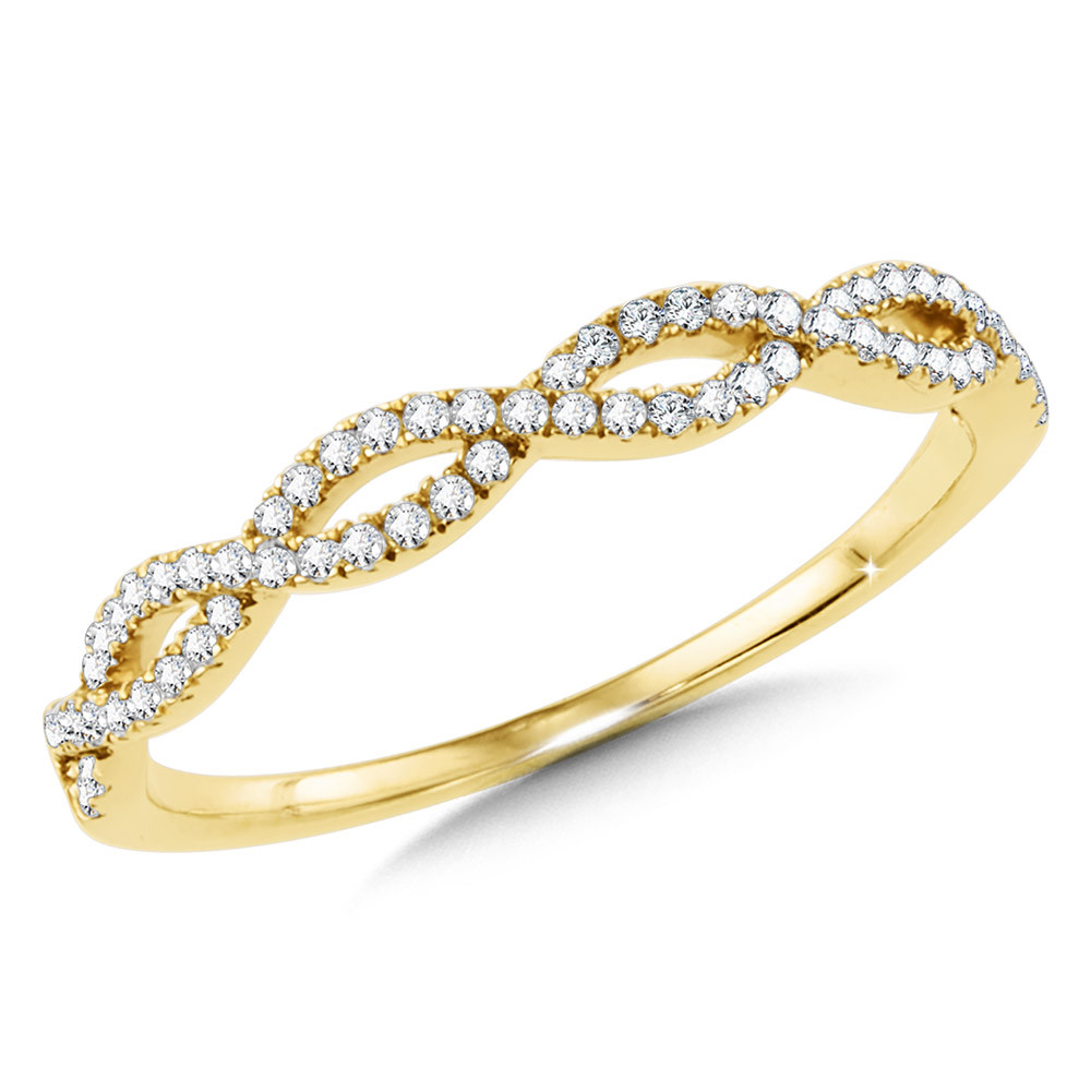 14K YELLOW GOLD INFINITY DIAMOND FASHION RING SIZE 7 WITH 63=0.14TW ROUND H-I I1 DIAMONDS   (1.52 GRAMS)
