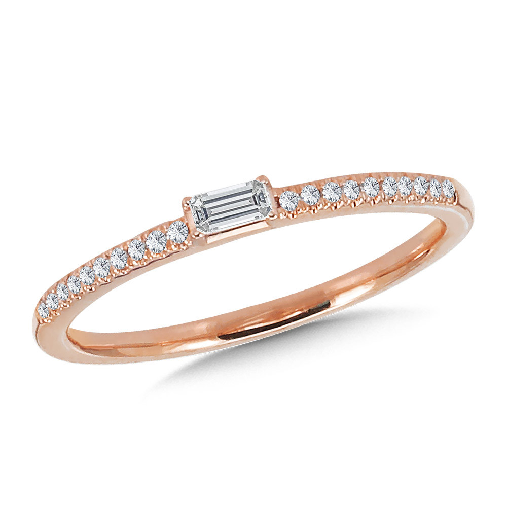 14K ROSE GOLD DIAMOND FASHION RING SIZE 7 WITH 20=0.14TW ROUND H-I I1 DIAMONDS AND ONE BAGUETTE H-I I1 DIAMOND   (1.58 GRAMS)