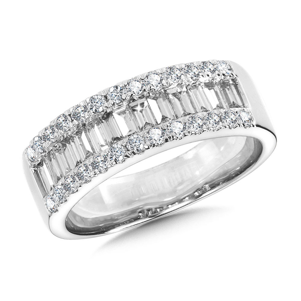 14K WHITE GOLD DIAMOND FASHION RING SIZE 7 WITH 26=1.00TW ROUND H-I SI3-I1 DIAMONDS AND 15= BAGUETTE H-I SI3-I1 DIAMONDS    (5.69 GRAMS)