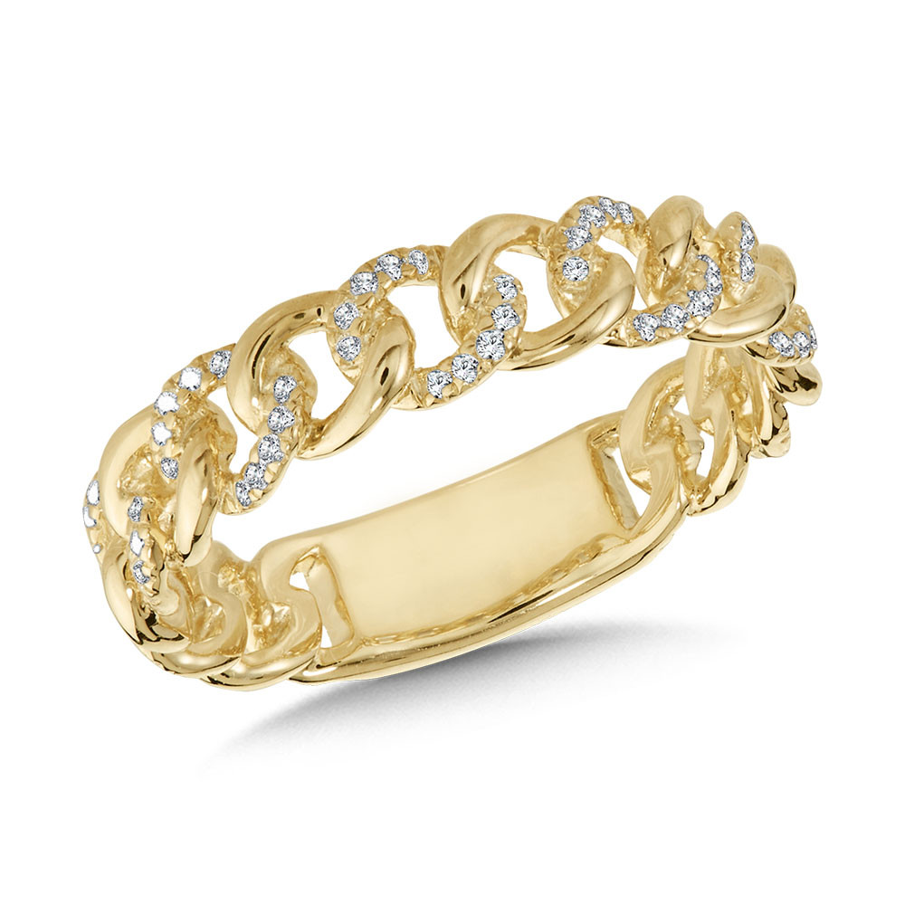 14K YELLOW GOLD CUBAN LINK DIAMOND FASHION RING WITH 80=0.20TW SINGLE CUT I-J I1-I2 DIAMONDS