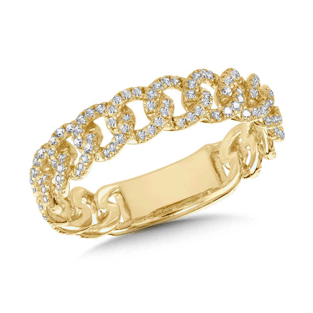 14K YELLOW GOLD CUBAN LINK DIAMOND FASHION RING SIZE 7 WITH 160=0.38TW SINGLE CUT I-J I1-I2 DIAMONDS
