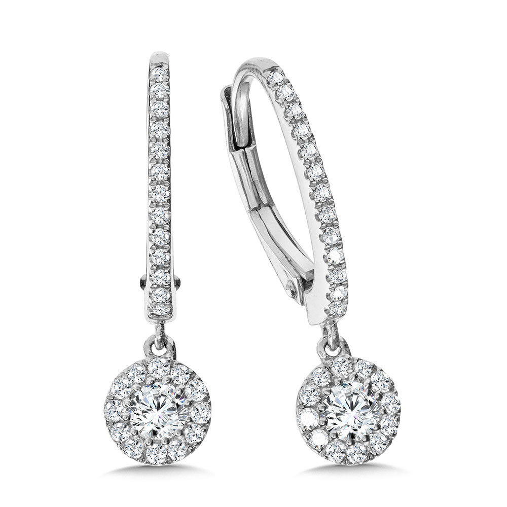 14K WHITE GOLD DROP DIAMOND EARRINGS WITH 50=0.50TW SINGLE CUT H-I I1 DIAMONDS AND 2= ROUND H-I I1 DIAMONDS   (2.07 GRAMS)