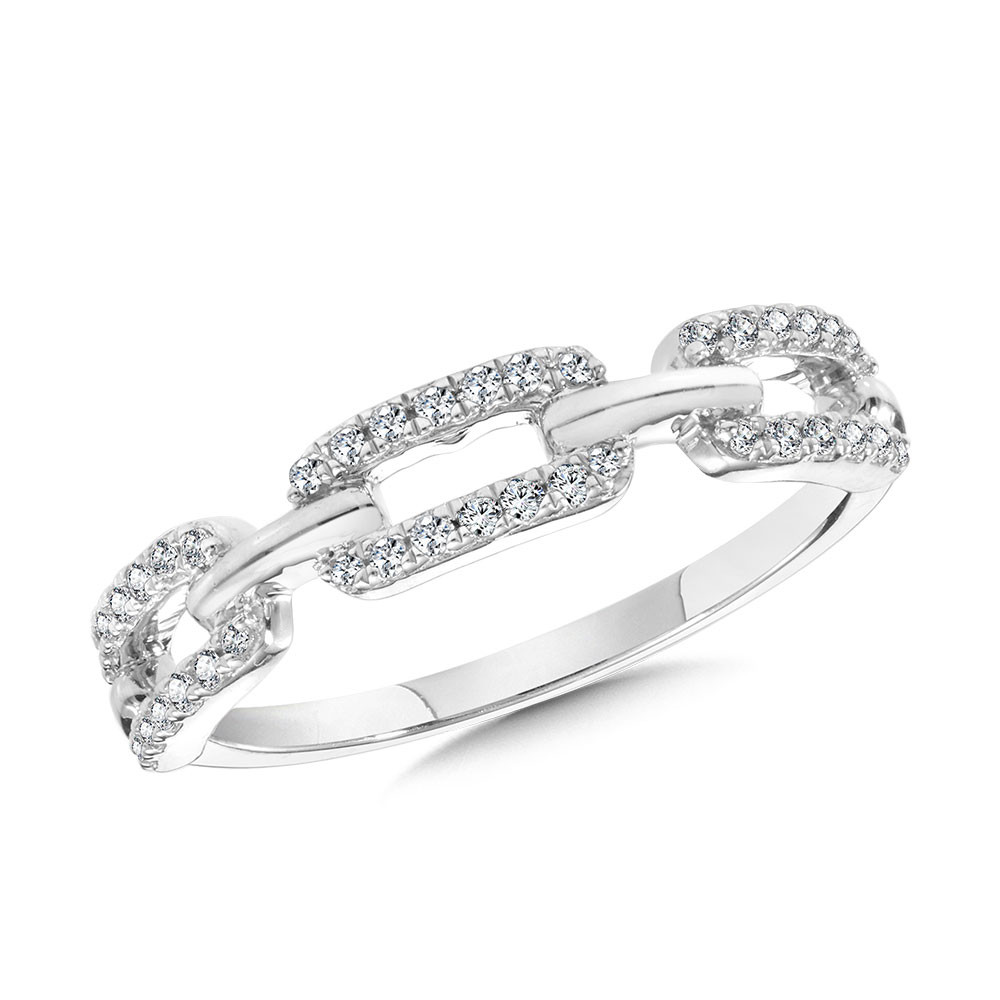 14K WHITE GOLD OVAL LINK DIAMOND FASHION RING SIZE 7 WITH 42=0.20TW SINGLE CUT H-I I1 DIAMONDS   (2.80 GRAMS)