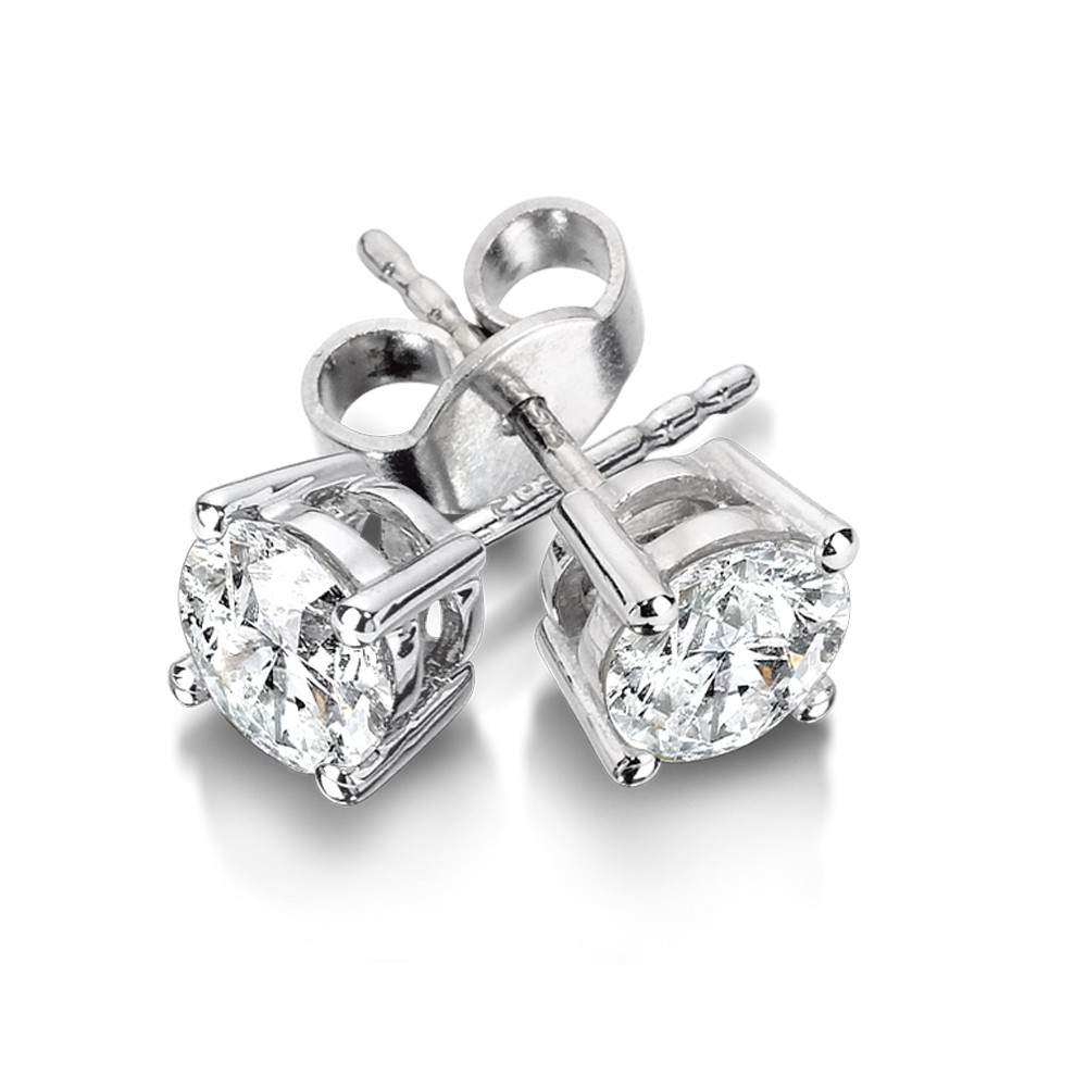 14K WHITE GOLD STUD DIAMOND EARRINGS WITH 2=0.25TW ROUND J-K I1 DIAMONDS   (0.57 GRAMS)