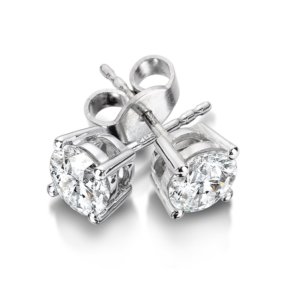 14K WHITE GOLD STUD DIAMOND EARRINGS WITH 2=0.75TW ROUND J-K I1 DIAMONDS   (0.83 GRAMS)
