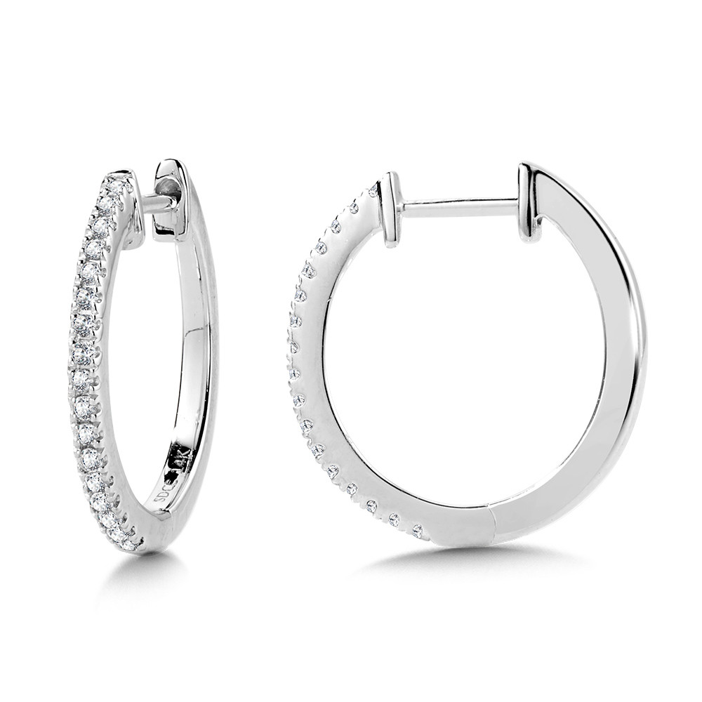 14K WHITE GOLD HUGGIE DIAMOND EARRINGS WITH 34=0.10TW SINGLE CUT H-I I1-I2 DIAMONDS   (1.44 GRAMS)