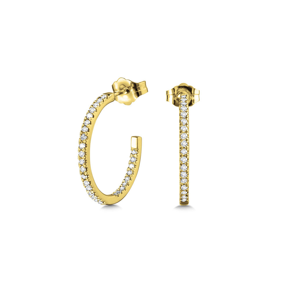 14K YELLOW GOLD INSIDE OUT HOOP DIAMOND EARRINGS WITH 56=0.25TW ROUND H-I I1 DIAMONDS    (2.08 GRAMS)