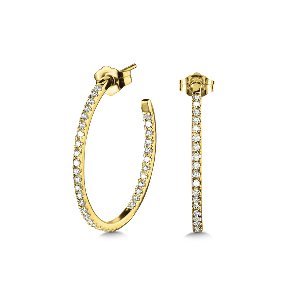 14K YELLOW GOLD INSIDE OUT HOOP DIAMOND EARRINGS WITH 72=0.50TW ROUND H-I I1 DIAMONDS   (2.95 GRAMS)