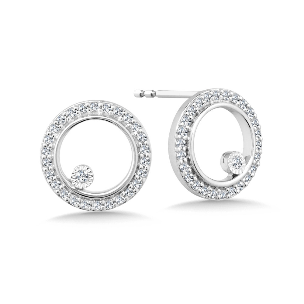10K WHITE GOLD CIRCLE DIAMOND EARRINGS WITH 54 = 0.16TW ROUND H-I I1-I2 DIAMONDS   (1.69 GRAMS)