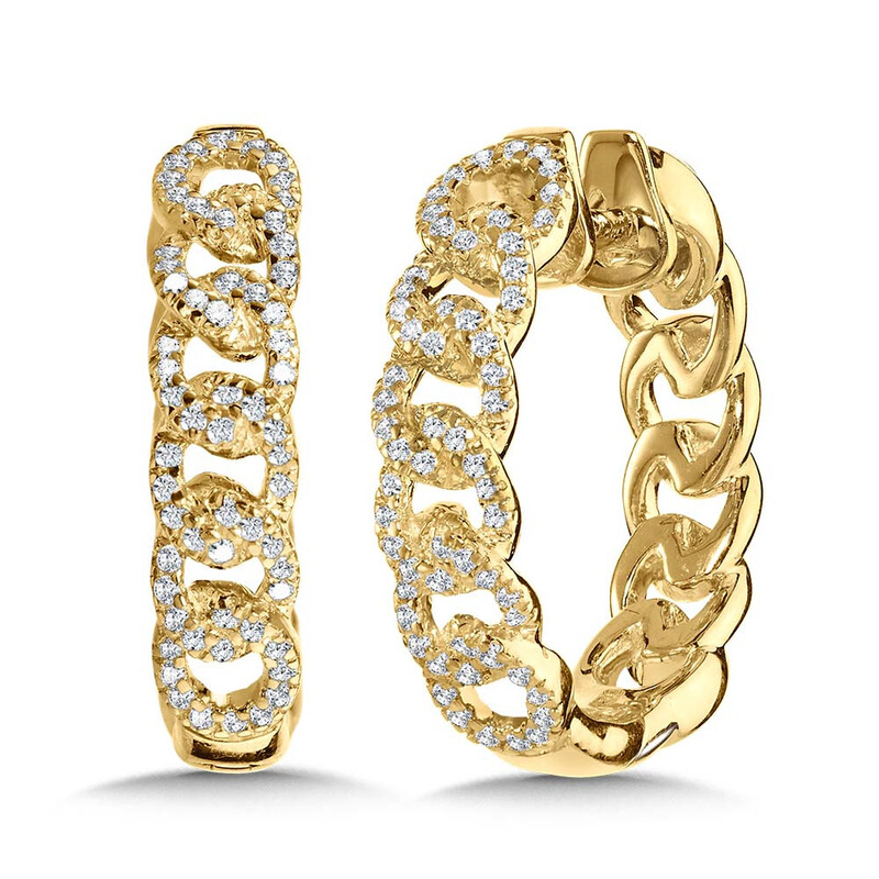 14K YELLOW GOLD HOOP DIAMOND EARRINGS WITH 124=0.33TW SINGLE CUT H-I I1 DIAMONDS