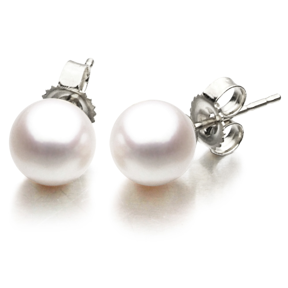 14K WHITE GOLD STUD EARRING WITH 2=6.00-6.50MM CULTURED AKOYA WHITE PEARLS
