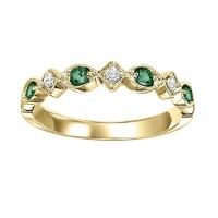 10K YELLOW GOLD STACKABLE RING WITH 4=0.16TW ROUND EMERALDS AND 3=0.05TW ROUND I I1 DIAMONDS   (1.30 GRAMS)