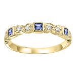 10K YELLOW GOLD STACKABLE RING SIZE 7 WITH 3=0.20TW PRINCESS SAPPHIRES AND 6=0.08TW ROUND I I1 DIAMONDS