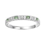 10K WHITE GOLD MILGRAIN STACKABLE RING SIZE 7 WITH 4=0.13TW BAGUETTE EMERALDS AND 5=0.10TW ROUND H-I I1 DIAMONDS