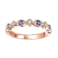 10K ROSE GOLD STACKABLE RING SIZE 7 WITH 4=0.20TW ROUND SAPPHIRES AND 3=0.05TW ROUND I I1 DIAMONDS
