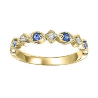 10K YELLOW GOLD STACKABLE RING SIZE 7 WITH 4=0.16TW ROUND SAPPHIRES AND 3=0.05TW ROUND H-I I1 DIAMONDS