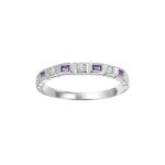 10K WHITE GOLD STACKABLE RING SIZE 7 WITH 3=0.13TW PRINCESS AMETHYSTS AND 5=0.10TW ROUND I I1 DIAMONDS   (1.51 GRAMS)