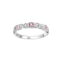 10K WHITE GOLD STACKABLE RING SIZE 7 WITH 3=0.16TW PRINCESS PINK TOURMALINES AND 6=0.10TW ROUND I I1 DIAMONDS   (1.61 GRAMS)