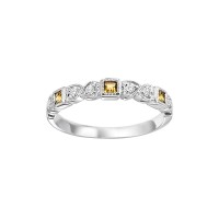 10 KARAT WHITE GOLD STACKABLE RING SIZE 10 WITH 3=0.14TW PRINCESS CITRINES AND 6=0.10TW ROUND I COLOR I1 CLARITY DIAMONDS