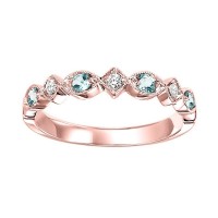 10K ROSE GOLD STACKABLE RING SIZE 7 WITH 4=0.17TW ROUND BLUE TOPAZS AND 3=0.05TW ROUND I I1 DIAMONDS