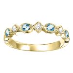 10K YELLOW GOLD STACKABLE RING SIZE 7 WITH 4=0.17TW ROUND BLUE TOPAZS AND 3=0.05TW ROUND I I1 DIAMONDS