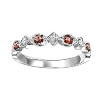 10K WHITE GOLD MILGRAIN STACKABLE RING SIZE 7 WITH 4=0.17TW ROUND GARNETS AND 3=0.05TW ROUND H-I I1 DIAMONDS   (1.46 GRAMS)