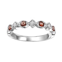 10K WHITE GOLD MILGRAIN STACKABLE RING SIZE 7 WITH 4=0.17TW ROUND GARNETS AND 3=0.05TW ROUND H-I I1 DIAMONDS  (1.45 GRAMS)