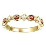 10K YELLOW GOLD STACKABLE RING SIZE 7 WITH 4=0.17TW ROUND GARNETS AND 3=0.05TW ROUND I I1 DIAMONDS