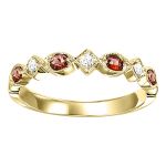 10K YELLOW GOLD STACKABLE RING SIZE 7 WITH 4=0.17TW ROUND GARNETS AND 3=0.05TW ROUND I I1 DIAMONDS   (1.38 GRAMS)