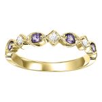 10K YELLOW GOLD STACKABLE RING SIZE 7 WITH 4=0.21TW ROUND AMETHYSTS AND 3=0.06TW ROUND I I1 DIAMONDS   (1.43 GRAMS)