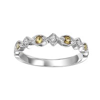 10K WHITE GOLD STACKABLE RING SIZE 7 WITH 4=0.16TW ROUND CITRINES AND 3=0.05TW ROUND I I1 DIAMONDS  (1.29 GRAMS)