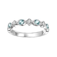 10K WHITE GOLD MILGRAIN STACKABLE RING SIZE 7 WITH 4=0.17TW ROUND AQUAS AND 3=0.05TW ROUND H-I I1 DIAMONDS  (1.53 GRAMS)