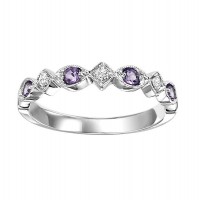 10K WHITE GOLD MILGRAIN STACKABLE RING SIZE 7 WITH 4=0.16TW ROUND CREATED ALEXANDRITES AND 3=0.05TW ROUND H-I I1 DIAMONDS  (1.40 GRAMS)