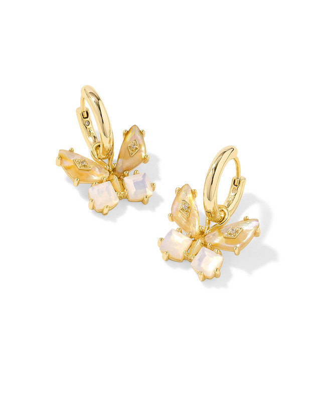 KENDRA SCOTT BIANCA COLLECTION 14K YELLOW GOLD PLATED BRASS FASHION HUGGIE EARRINGS IN IRIDESCENT WHITE MIX