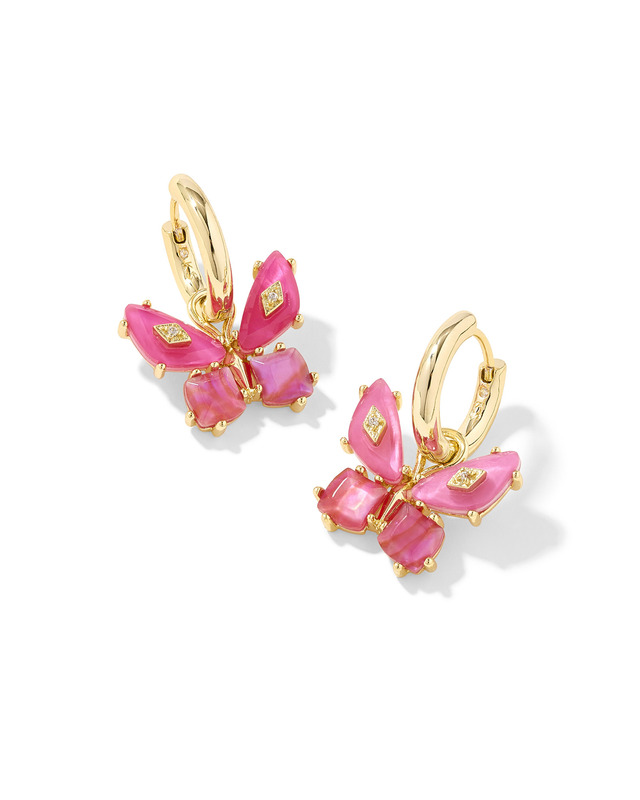 KENDRA SCOTT BIANCA COLLECTION 14K YELLOW GOLD PLATED BRASS FASHION HUGGIE EARRINGS IN PINK MIX