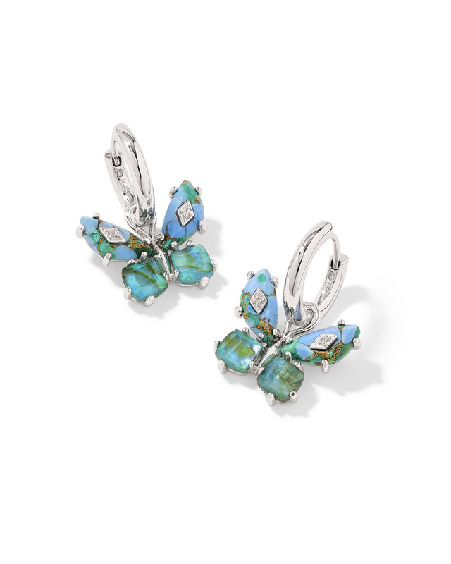 KENDRA SCOTT BIANCA COLLECTION RHODIUM PLATED BRASS FASHION HUGGIE EARRINGS IN BRIGHT AQUA MIX