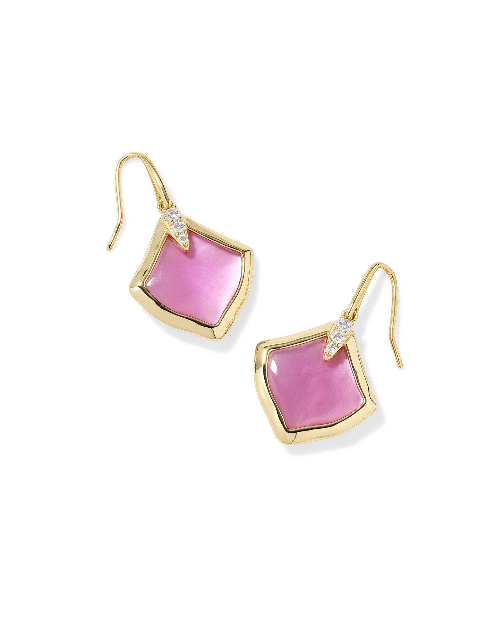KENDRA SCOTT JOELLE COLLECTION 14K YELLOW GOLD PLATED BRASS FASHION DROP EARRINGS IN AZALEA ILLUSION AND CRYSTALS