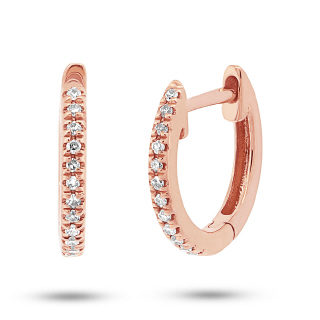 SHY CREATION 14 KARAT ROSE GOLD HUGGIE DIAMOND EARRINGS WITH 24=0.07TW SINGLE CUT I COLOR I1 CLARITY DIAMONDS