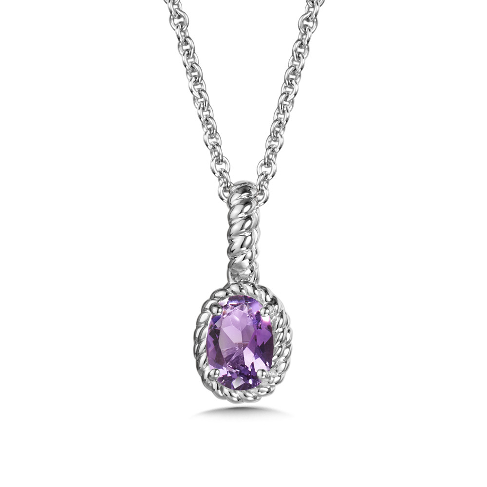 STERLING SILVER ROPE PENDANT WITH ONE 8.00X7.00MM OVAL AMETHYST 18