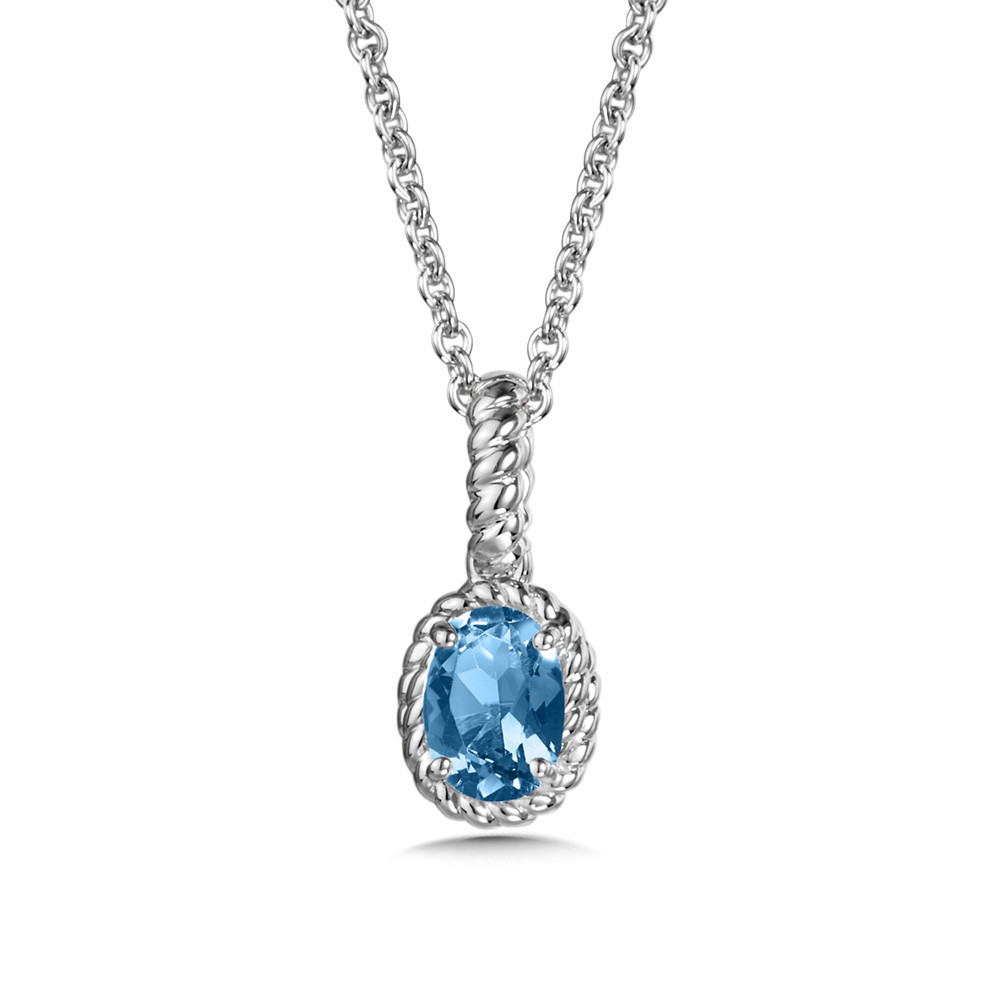 STERLING SILVER ROPE PENDANT WITH ONE 7.00X5.00MM OVAL BLUE TOPAZ 18