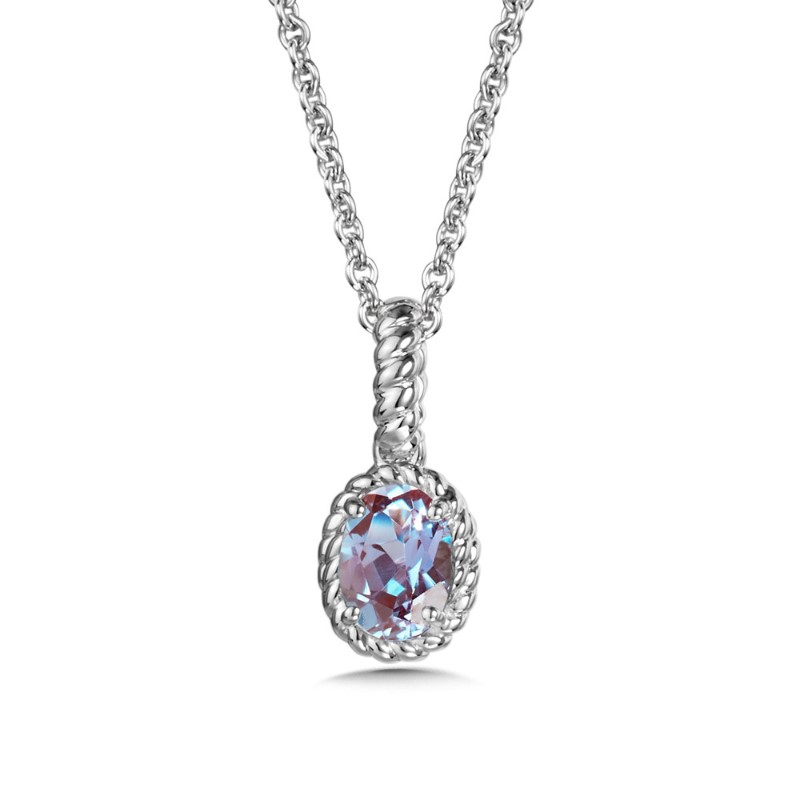 STERLING SILVER ROPE PENDANT WITH ONE 7.00X5.00MM OVAL CREATED ALEXANDRITE   (3.91 GRAMS)