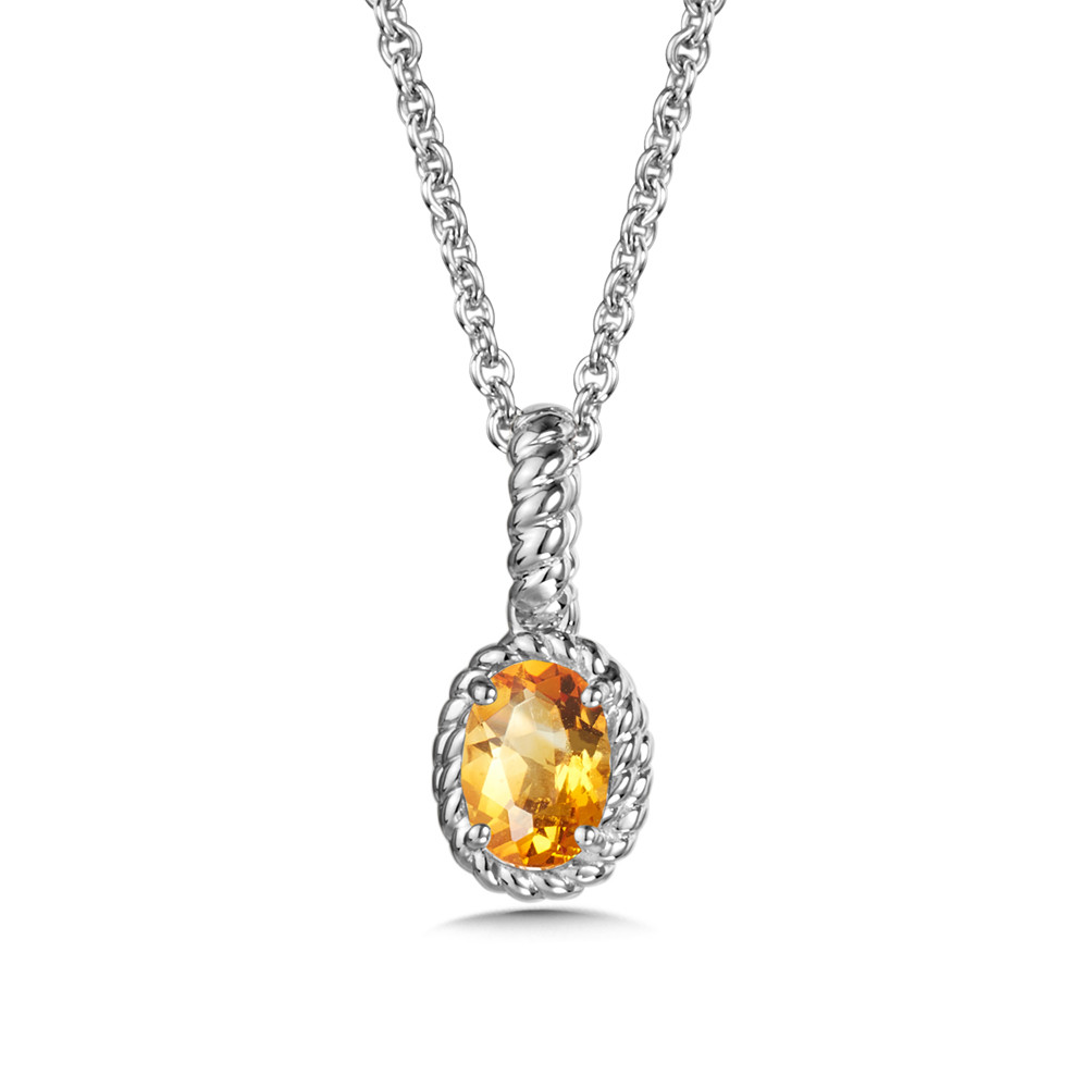 STERLING SILVER ROPE PENDANT WITH ONE 7.00X5.00MM OVAL CITRINE 18