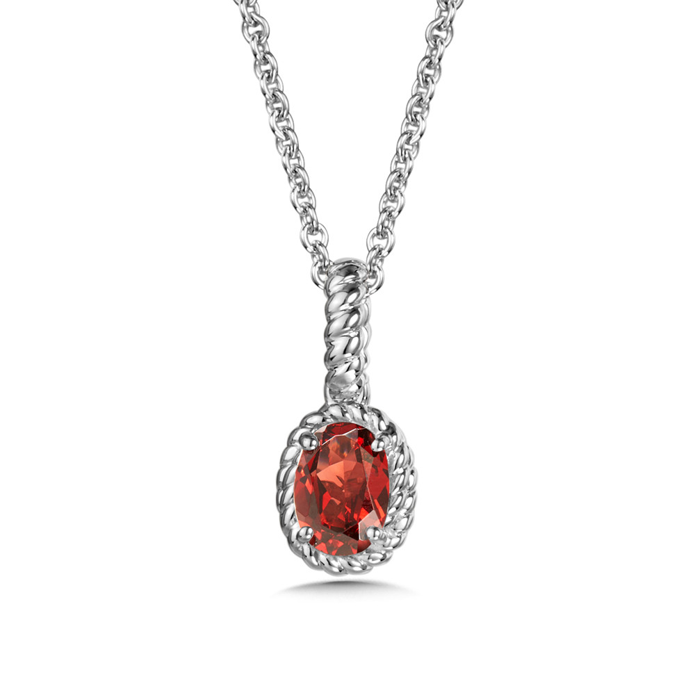 STERLING SILVER ROPE PENDANT WITH ONE 7.00X5.00MM OVAL GARNET 18