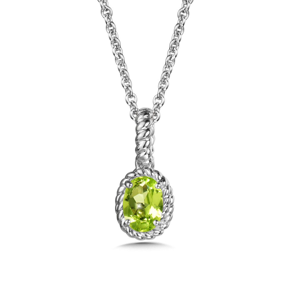 STERLING SILVER ROPE PENDANT WITH ONE 7.00X5.00MM OVAL PERIDOT 18
