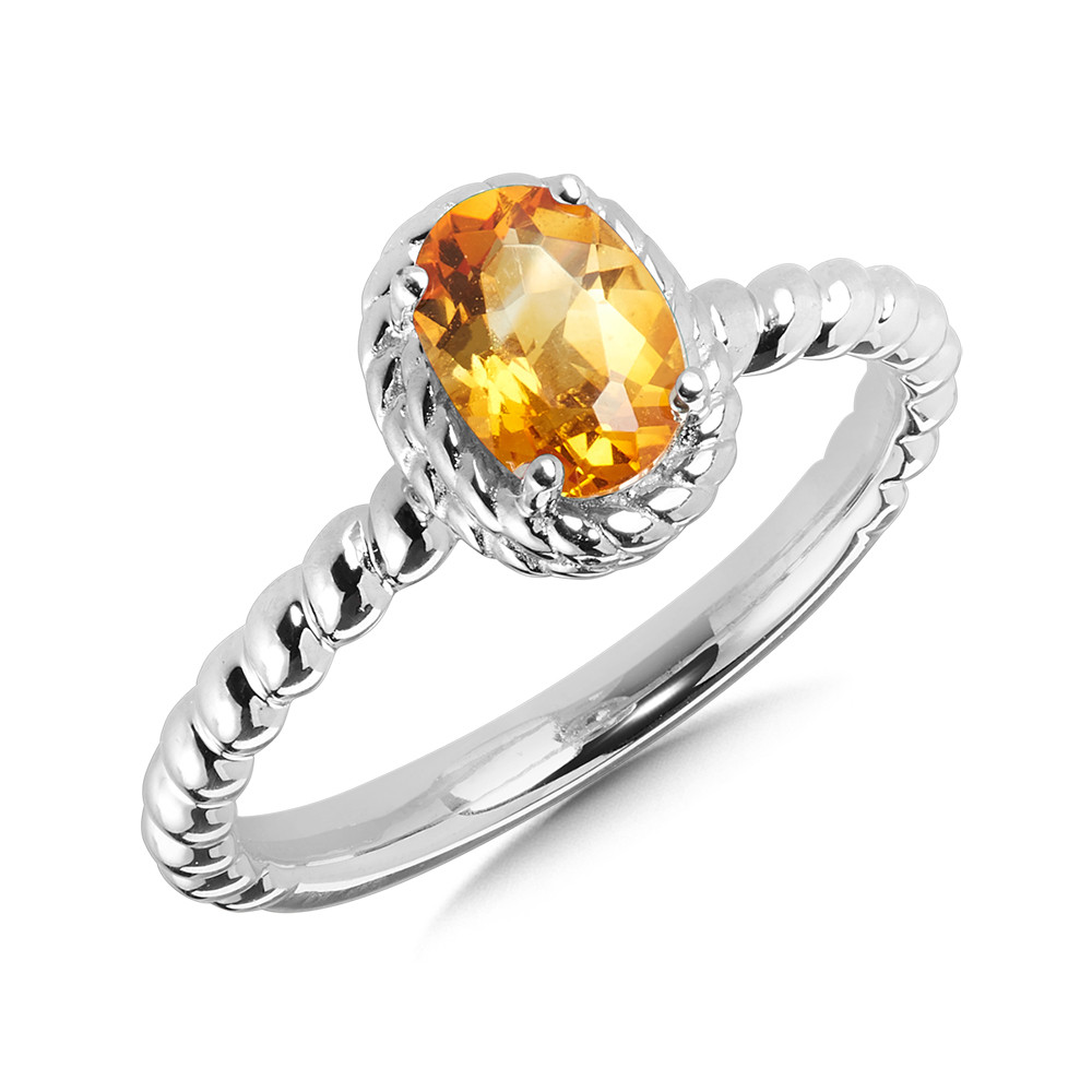 STERLING SILVER ROPE RING SIZE 7 WITH ONE 7.00X5.00MM OVAL CITRINE   (2.86 GRAMS)