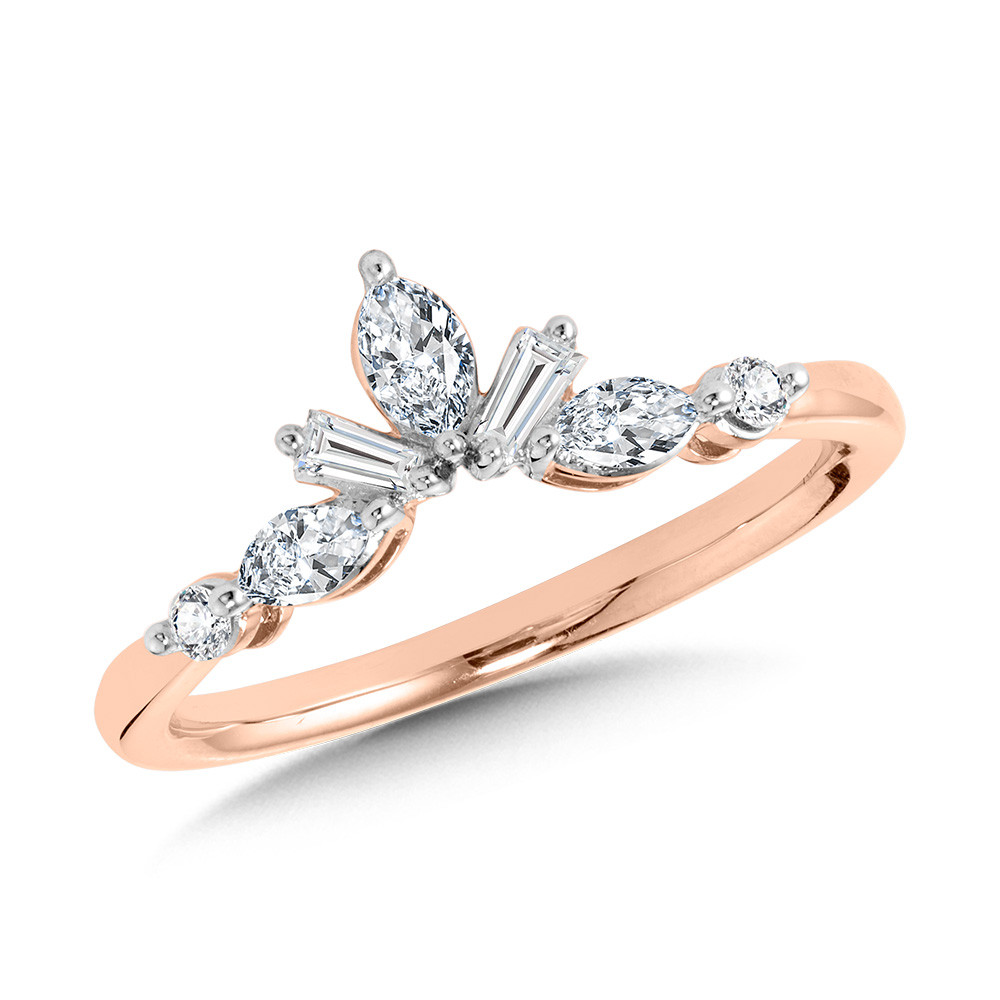 14K ROSE GOLD DIAMOND ANNIVERSARY RING SIZE 7 WITH 7=0.30TW VARIOUS SHAPES H-I I1 DIAMONDS   (2.16 GRAMS)