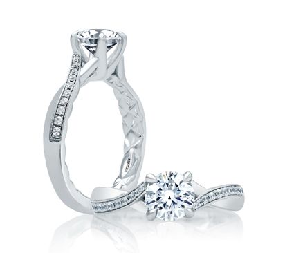 18K WHITE GOLD MILGRAIN TWIST SEMI-MOUNT RING SIZE 6 WITH 20=0.14TW ROUND G-H SI1 DIAMONDS  (5.51 GRAMS)
