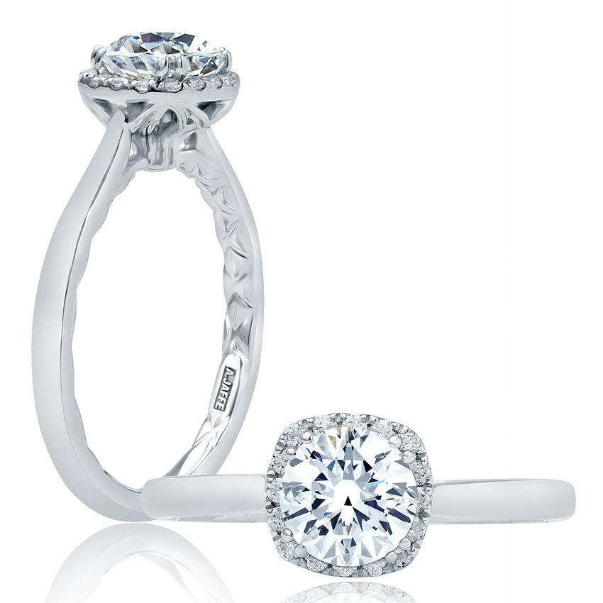 18K WHITE GOLD HALO SEMI-MOUNT RING SIZE 6 WITH 16=0.11TW ROUND G-H SI1 DIAMONDS   (5.22 GRAMS)